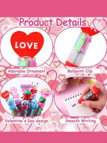 5pcs-Valentines Mini Cartoon Ballpoint Pen Set - Fun Ballpoint Pen 4 Colors In One Multicolor Retractable Pens, , 0.7mm Cute Animal Multicolor Pens Retractable, Silicone Grip, Perfect For Holiday Birthdays, Valentines Stationery Party Favors, School Supplies, Students Rewards, Office Writing Supplies, Classroom Prizes, Party Gifts - Multicolor - View 6
