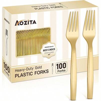 Pcs Gold Plastic Forks, Disposable Plastic Forks, Plastic Utensils Parties, Weddings, Picnics, Big Event, Daily Use -
