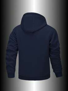 1pc Men's Hooded Sherpa Fleece Sweatshirt Jacket, Thick Warm Casual Outdoor Sports Sweatshirt,Winter - Navy Blue - View 2