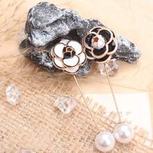 Vintage Camellia Brooch Set, Gold-Toned Craft With Enamel, Pearl & Intricate Detailing, Fashion-Forward Statement Accessory For Enthusiasts, Ideal For Outfits, Bags & Styling - màu đen - Xem 5