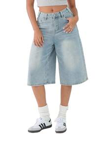 Women Jean Jorts Baggy Loose Fit Jean Shorts 2026 Summer Wide Leg Long Denim Shorts Y2K Clothes - Rửa nhẹ - Xem 5