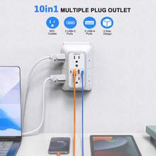 JcBlaon Outlet Extender, Surge Protector Outlet With 6-Multi Plug Outlet And 4 USB Ports(2 USB C), 3-Sided Power Strip Wall Charger, Multiple-Plug Outlet Splitter For Home Travel Office