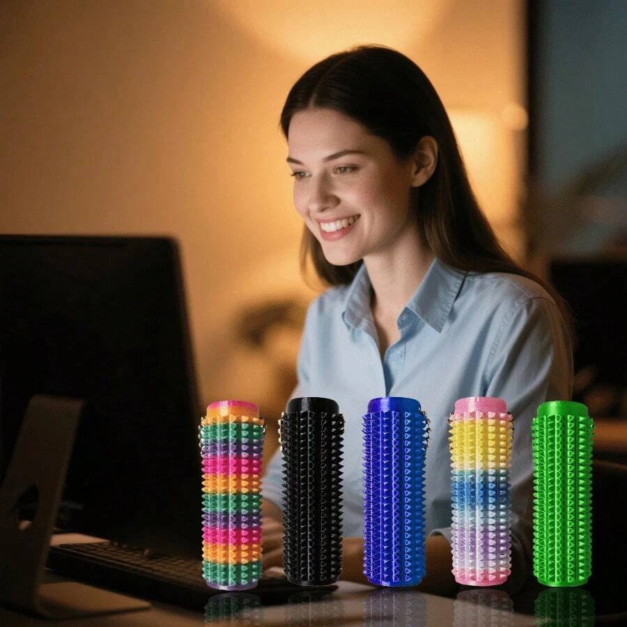 Adult Stress Relief Fidget Toy, Spiky Pain Stimulation Anxiety Keychain, 3D-Printed Pocket Sensory Gift - 鐳射紫05 - 查看 1