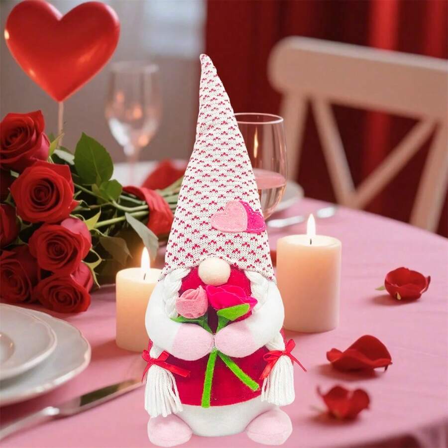 Gnomo romántico sin rostro para el Día de San Valentín, adorno de peluche para escritorio, decoración navideña del hogar. - Rosa - Ver 1