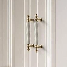 1pc Golden Ceramic Handle, European Style Simple Cabinet Wardrobe Door Handle, Solid Round Drawer Furniture Handle - Multicolor - View 5