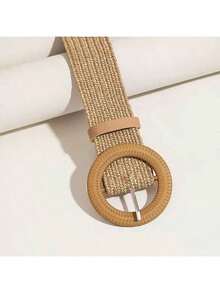 4pcs/2pcs/1pc Women Bohemian Style Wooden Buckle Straw Woven Belt, Suitable For Summer, School, Autumn, Christmas - Multicolor - View 9