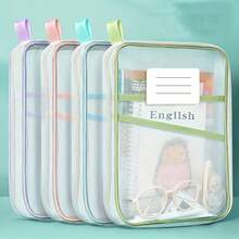 A4 双层尼龙网眼整理袋，厚 L 形文件夹大容量网眼文件袋，适合学生 - 便携式拉链背包，带手柄的科目分类袋，透明学生考试袋，文件夹，书籍和作业收纳袋，适用于学校用品，返校 - 彩色 - 查看 10