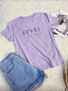 Men's Basic Unisex Streetwear T-Shirt Slim Fit Cotton Floral Design - Lilas - 查看 2