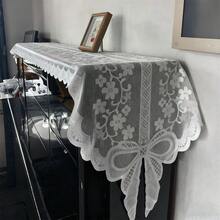 Mantel de encaje blanco, elegante y romántico, con lazo bordado de flores, ideal como decoración para cocina, TV, mueble o mesa de centro. - Blanco - Ver 6