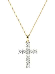 1pc Pink Cross Pendant Necklace Women Men Couple Fashion Zirconia Gold Plated Necklace Party Music Festival Hip Hop Jewelry Gift For Girlfriend Lover