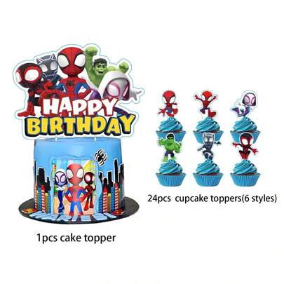 25pcs  Cake Topper,Cupcake Toppers,  Birthday Decorations,Spider Man