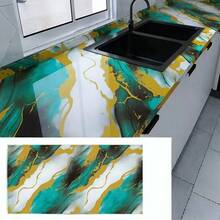 1 Roll Of Green Marble Contact Wallpaper,Removable Self Adhesive Wallpaper, Any Pattern Can Be Cut,Used For Kitchen Decor Bedroom Decor DIY Home Decoration, Room Decoration, Wall Decoration - Green - View 6