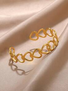 1pc Romantic Hollowed-Out Heart Open Cuff Bracelet For Women Stainless Steel Bracelet Christmas Jewelry Unisex Party Gift Decoration - 1 - View 4