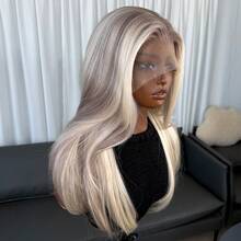 13x6 Kanekalon Futura 金色渐变合成蕾丝前假发，适合女性，20 英寸中长波浪刘海，无需胶水，Kanekalon 材质，耐用合成纤维，中分，150% 密度，高清透明，即戴即走，耐热纤维，适合女性日常、派对、度假等场合。 - 漸變金色 - 查看 10