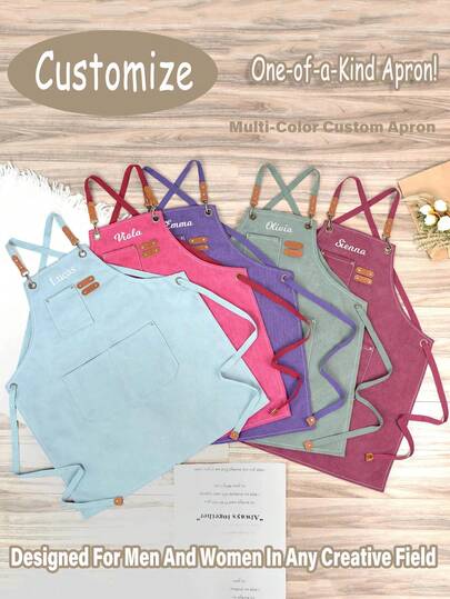 Delantal de lona personalizado unisex con bolsillos - Delantal de trabajo de algodón personalizado para salón de belleza, técnicos de uñas, baristas, panaderos, jardineros, profesionales de la belleza, delantal de lona rosa, delantal de algodón unisex, delantal de peluquería, delantal de técnico de uñas, delantal de barbero, delantal de maquillador, delantal rosa ajustable, para hombres y mujeres, utensilios de cocina personalizados con texto y foto personalizada, guantes de lavado