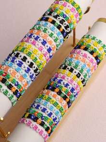 10Pcs/Lot Fashion Artistic Elegant Sweet Colorful Small Flowers Rice Bead Women Men Bracelets Candy Color Bohemian Countryside Styles Casual Party Gifts For Friends Daily Wearing Accessories