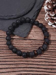 YAUKIA 1件迷人复古男士火山石木珠手链 时尚配饰 减压礼物 送给朋友 - 彩色 - 查看 10