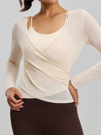 2 st/set avtagbara långärmade yogatoppar med korsvis meshdesign