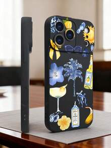 1 pieza Funda de teléfono con diseño de cócteles, palmeras y elementos de playa en estilo veraniego y relajado, ideal para viajes y días soleados, protección elevada para lente con diseño de ojo de cámara, resistente a golpes, compatible con iPhone 17 Pro Max/16/15/14/13/12/11/Plus/Pro/Pro Max, compatible con Galaxy A34/A35/A54/A55, Galaxy S20/S21/S22/S23/S24/S25 Ultra/Plus, compatible con Galaxy/Redmi/Honor/OPPO/ViVo - Negro - Ver 5
