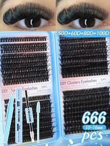 Bộ mi giả lông chồn D-Curl 720/666/648 sợi, bao gồm keo, chất làm kín, nhíp, cọ mi, dễ dàng tự làm cho người mới bắt đầu, tạo vẻ mềm mại tự nhiên, mi dày dặn, mềm mại và có thể tái sử dụng, tiện lợi, phù hợp với mọi kiểu trang điểm mắt. - Nhiều màu - Xem 19