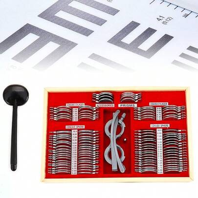 Sweetmile 104pcs Optical Trial Lens Set,Metal Rim Optometry Kit Box + A Free Trial Frame,Optometry Test Trial Frame,Ophthalmic Lense(104 PCS)