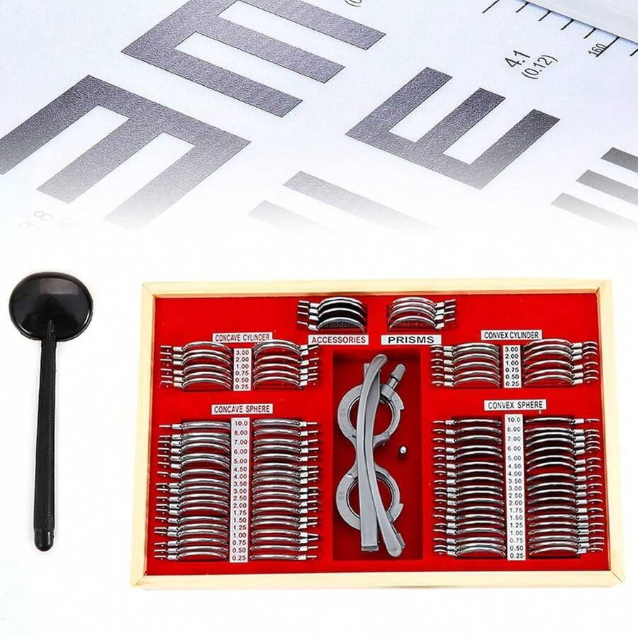 Sweetmile 104pcs Optical Trial Lens Set,Metal Rim Optometry Kit Box + A Free Trial Frame,Optometry Test Trial Frame,Ophthalmic Lense(104 PCS) - 104pcs - View 1