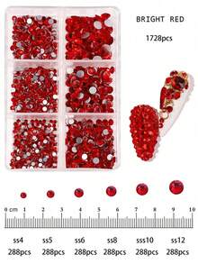 1728入組方背晶體玻璃美甲鑽石，4#-12#共6個尺寸混合DIY裝飾指甲、衣服、包包、髮飾、汽車、寢具、吊飾等。適合青少女、女性美甲、眼妝、臉貼、珠寶飾品裝飾等。6袋水晶玻璃方背鑽石，指甲美麗的裝飾寶石和美甲工具。 - 彩色 - 查看 76