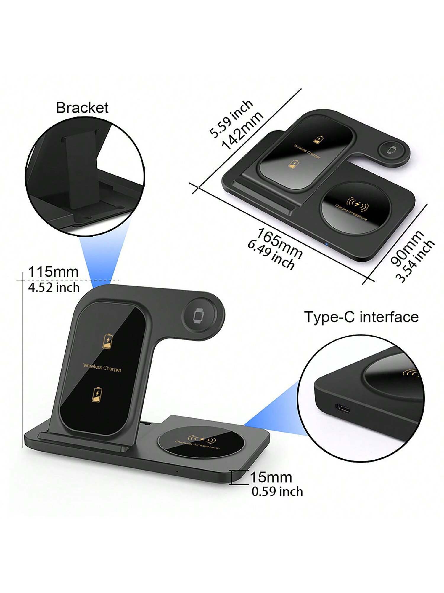 حامل شحن لاسلكي ثلاثي الوظائف قابل للطي بقوة 15 وا...