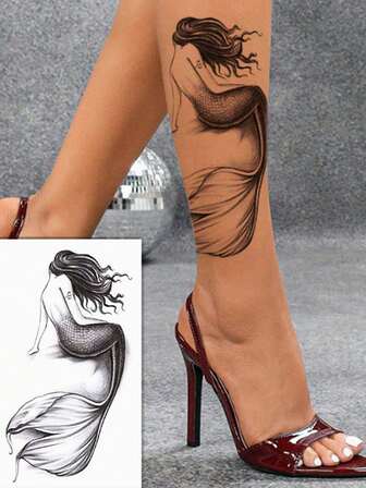 1 pieza Tatuaje temporal de sirena, tatuaje falso resistente al agua con cabello largo, dura de 3 a 5 días, pegatina de decoración corporal que puede cubrir cicatrices, apta para pecho, cintura, brazos, muslos, pantorrillas, muñecas, hombros, cuello, tobillos o espalda, excelente para fiestas, regalos, vacaciones, fácil de aplicar y retirar, pegatina de tatuaje de un solo uso