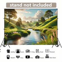 8x6ft Tranquil Lake & Sky Landscape Tapestry - Vibrant Green Hills, Sunlit River, And Fluffy Clouds - Polyester Wall Hanging For Living Room, Bedroom, Office, Or Outdoor Decor - Ideal For Parties, Photoshoots, And Celebrations - No Electricity Needed, Party Backdrop|  Landscape| Durable Decor, Lake House Decor - 如圖所示 - 查看 4