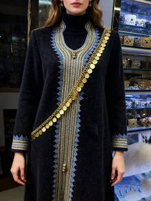 1pc Versatile Hollow Metallic Flower Pendant Necklace, Turkish Ottoman Pattern, Gold-Tone, Moroccan Arabic Bridal Wear, Everyday Accessory, Festival Gift - Love Heart - View 6