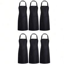 1pc, 3pcs, 6pcs, 12pcs Unisex Black Apron, Machine Washable Aprons For Men & Women