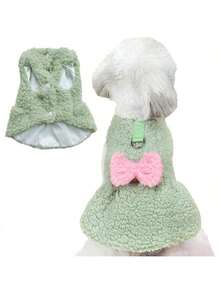 1pc Lovely Pet Dress With Leash Ring, Adorable Bow Decor, Fluffy & Warm, Button-Up Dog Skirt, Suitable For Small Dogs, Pomeranian Essential Refined Dog Dress To Showcase Your Beloved Pet's Unique Charm - Multicolor - View 11