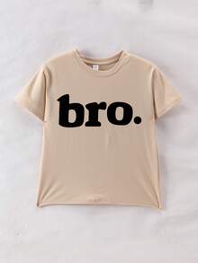 Tween Boy Casual Sports Everyday Commute Minimalist Personalized Letter Print Loose Short Sleeve T-Shirt, Suitable For Spring/Summer School And Outdoor Wear - Apricot - View 8