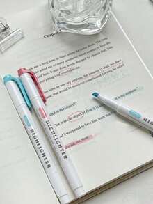 15pcs/Set Dual-Tip Fluorescent Highlighter Pens, Soft Color Tone Fluorescent Markers, Suitable For Coloring, Highlighting, Drawing, Classroom And Office Use. Pens Feature Multi-Function Fine And Thick Tip Design., Back To School - Multicolor - View 5