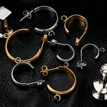 6/10件/批 金色不锈钢C形耳环制作配件钩连接器耳环底座耳钉组件零件散装DIY珠宝配件耳环 - C形耳環 - 查看 5