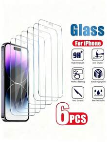 6 片装防刮钢化膜透明钢化玻璃高清手机屏幕保护膜适用于苹果手机型号，包括 Apple15PROMAX 15 16 15PRO 14、13、12、11、Xr、Xs、X、7、8 /17/17 Pro/17 Pro Max/17 Air 防爆、防碎、防刮和防水玻璃手机钢化膜 - 無色 - 查看 25