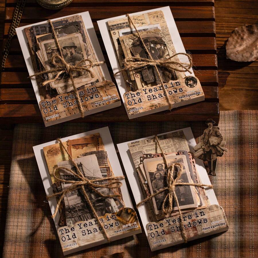 50张/袋贴纸套装，“旧时光回忆”系列，复古创意套装，剪贴簿用品，笔记本配件，装饰相框，电脑和手机壳，水杯，旧杂志，铅笔盒，桌面装饰贴纸，返校季贴纸，学习用品 - 彩色 - 查看 1