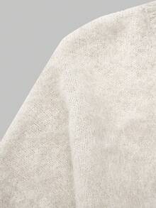 Ladies Solid Crew Neck Fuzzy Knit Sweater, Fall Winter Loose Cozy Top - White - View 10