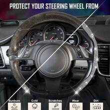 CAR PASS 2PCS Bling Diamond Segmented Steering Wheel Cover With Crystal Rhinestones Wheel Protector Non-Slip Cute Car Accessories Universal Fit D-Shape O-Shape 14.5" To 16" For Women Black Diamond - Kim cương bạc - Xem 7
