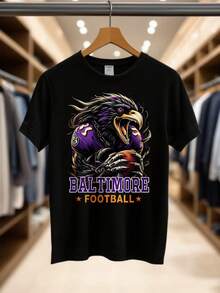 Men'S Baltimore Football Raven Holding Ball Print Casual T-Shirt | Comfortable, Breathable, Sweat-Absorbent, Cool For Summer, Crew Neck, Regular Fit, Sweat-
-Black - 黑色 - 查看 2