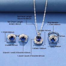 New Arrival 925 Silver Plated /18K Gold Plated Colorful Cubic Zirconia Fashion Party Luxury Quality Wedding Bridal Elegant Jewelry Sets For Women Necklace Pendant Earrings Bracelet Open Ring Preferred Gifts For Christmas, Valentine's Day, Birthdays And Anniversaries - Royal Blue - View 7