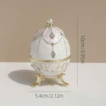 1个椭圆形花卉复活节彩蛋珐琅首饰盒，复古俄罗斯珐琅复活节礼盒，可收纳耳环、戒指、项链等，创意装饰首饰盒 - 彩蛋首飾盒 - 查看 3