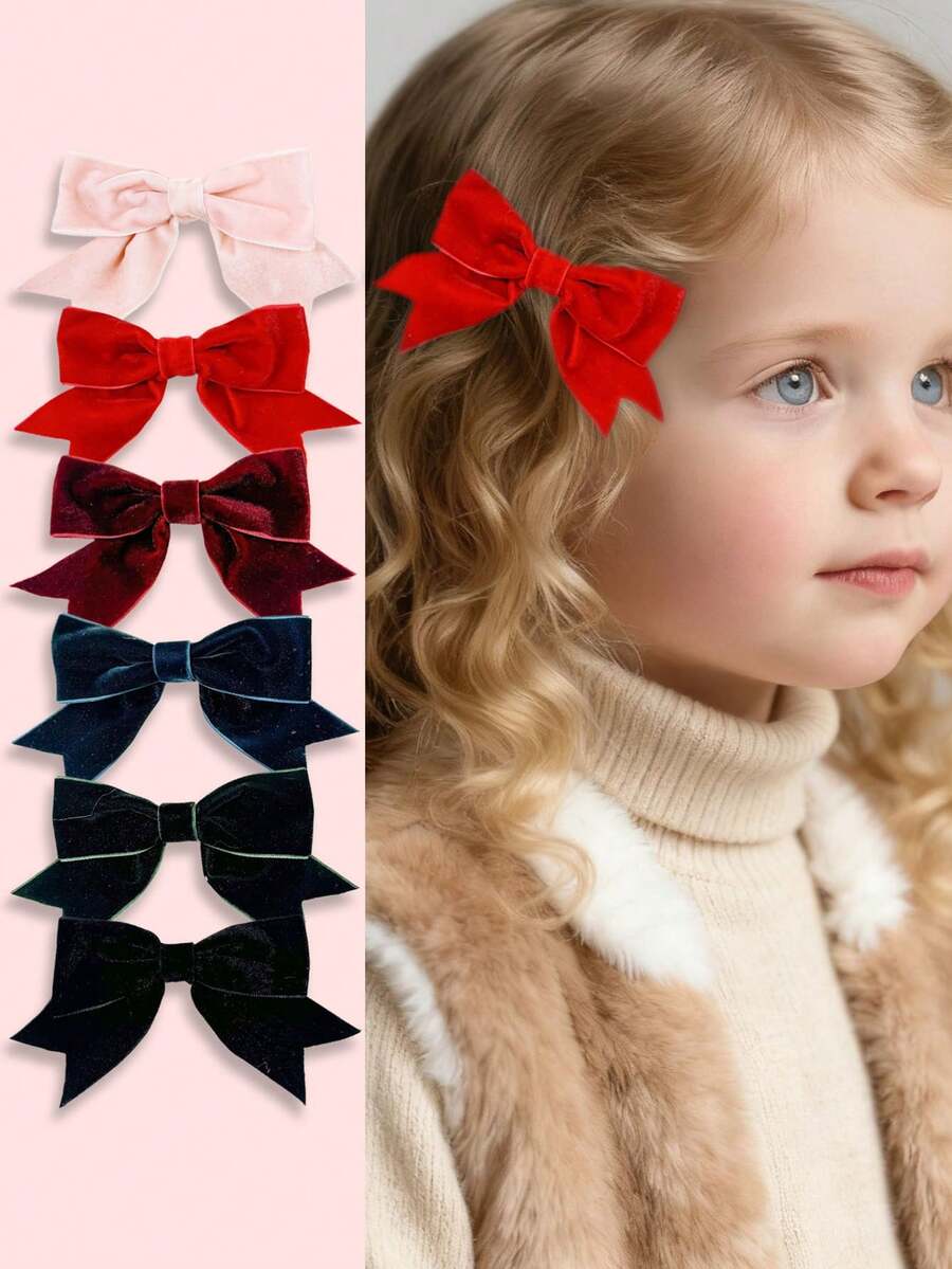 Set de 2/6 agrafe de păr din catifea, cleme laterale și superioare drăguțe și elegante, potrivite pentru spatele capului, simple și versatile, fundă roșie, accesoriu de păr pentru fete, potrivite pentru uz zilnic