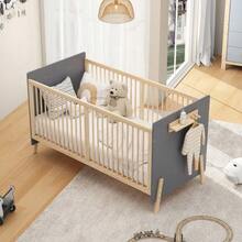 Solid Wood Baby Cot, Adjustable Height To Three Positions, -Paint Finish, Can Be Used As A Baby Cot/Sofa Bed, Mattress Not Included, Blue-Grey And Natural Wood Colour, 163 X 80 X 92 Cm - Blue - View 12