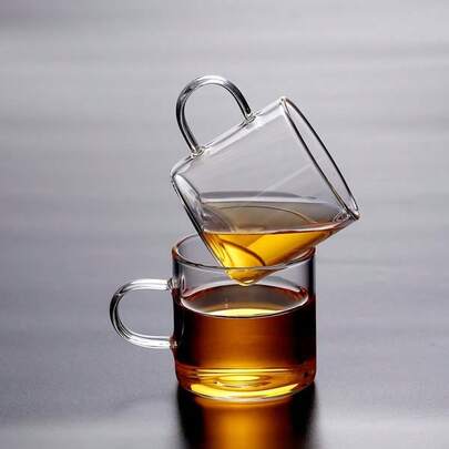 6pcs Set Of High-Quality Glass Coffee Cups With Transparent Handles, 4oz/120ml Classic Clear Glass Coffee Cups, Small Tea Cups For Hot/Cold Beverages, Glassware Set For Americano, Latte, Cappuccino