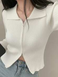 2025秋冬季女士针织开衫，双面拉链款