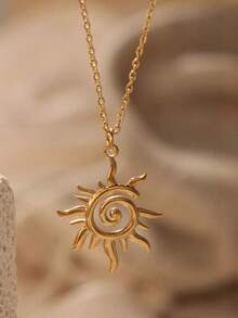 1pc Fashionable Hollow Sun Titanium Steel Necklace, Personalized Creative High-End Spiral Clavicle Chain - Multicolor - View 4