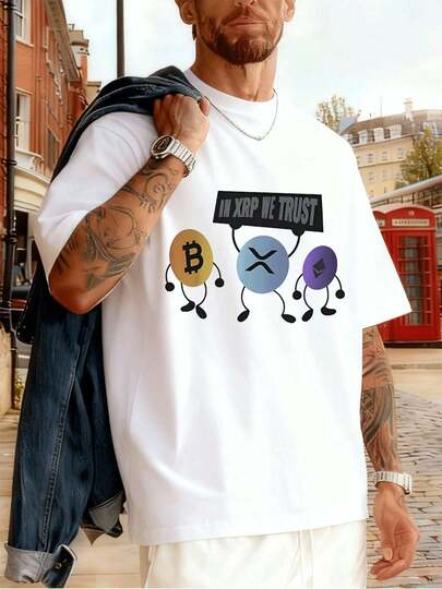 OVERSIZED Autumn T-Shirt With Bitcoin XRP Cryptocurrency, Urban Hip-Hop Style, Breathable, Unique Graphic Print