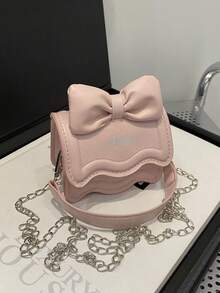1pc Western Cute Korean Shoulder Bag Bow Chain Messenger Bag, Fashionable Small Square Bag With Bow Decoration, Fashionable Chain Shoulder Strap Messenger Bag, Sweet And Cute Princess Style Handbag, Suitable For Teenagers Daily Shopping And Party, Cute Western Messenger Bag - Bow Crossbody Bag - View 16